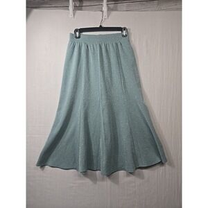 VINTAGE A Line Skirt Green Silver‎ Metallic Elastic Waist Women's M Made In USA